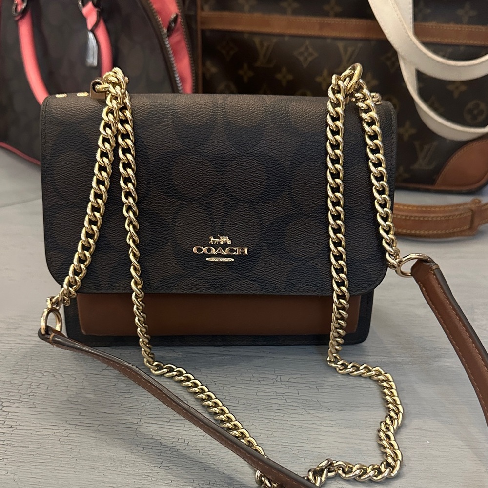 Coach Black and Brown Klare Crossbody with Gold Chain